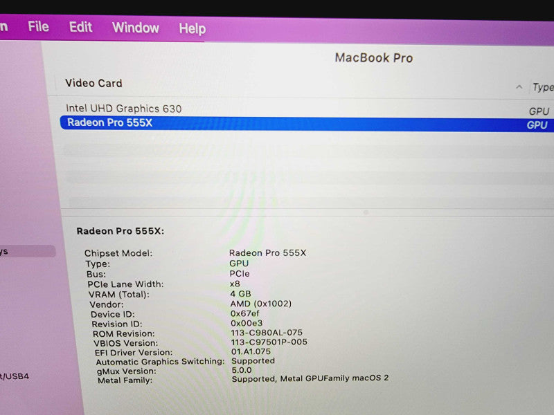 Apple Macbook Pro 2018 15\\" Core i7-8750H @ 2.2GHz 16GB DDR4 250GB SSD Radeon Pro 555X 4GB (