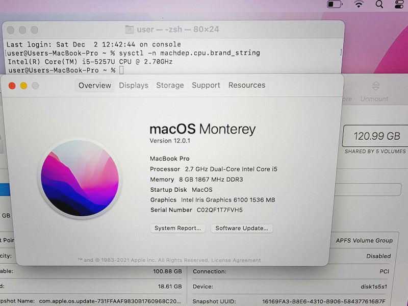 Apple Macbook Pro 2015 13\\" Core i5-5257U @ 2.7GHz 8GB DDR3 120GB SSD (