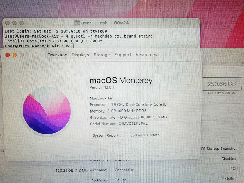 Apple Macbook Air 2017 13\\" Core i5-5350U @ 1.8GHz 8GB DDR3 250GB SSD (
