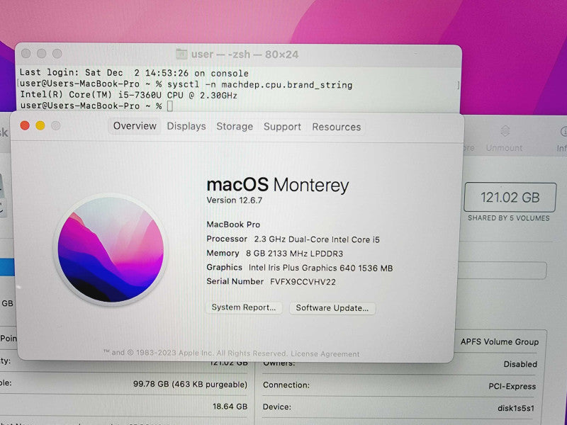 Apple Macbook Pro 2017 13\\" Core i5-7360U @ 2.3GHz 8GB DDR3 120GB SSD (
