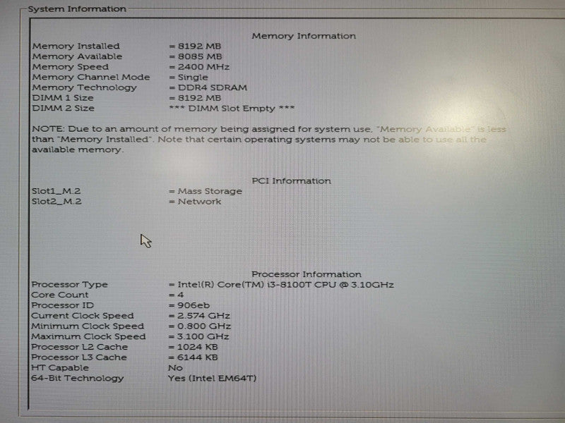 Dell OptiPlex 3060 USFF i3-8100T @ 3.60GHz 8GB DDR4 256GB nvme !