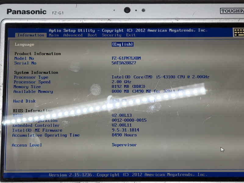 Panasonic Toughbook FZ-G1 | Core i5-4300U | 8GB RAM | 128GB SSD | 8490 HRS %