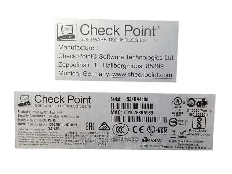 Check Point PL-10 Firewall Appliance 10-Port 1GbE 1U, READ _