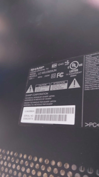 sharp lc-60le820un Television 60\\" 4ms 120Hz 1080P LED 230W  #