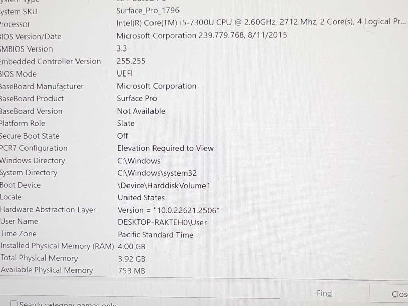 Microsoft Surface Pro 1796, Core i5-7300U 2.6GHz, 4GB, 128GB SSD, w/ Keyboard _
