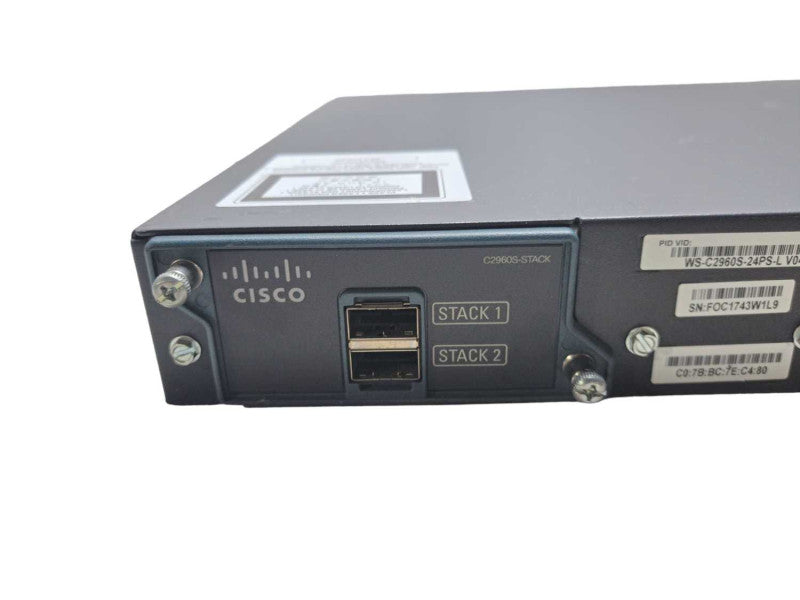Cisco WS-C2960S-24PS-L | 24 Port Gigabit 370W PoE+ Switch +Stacking Module Q)