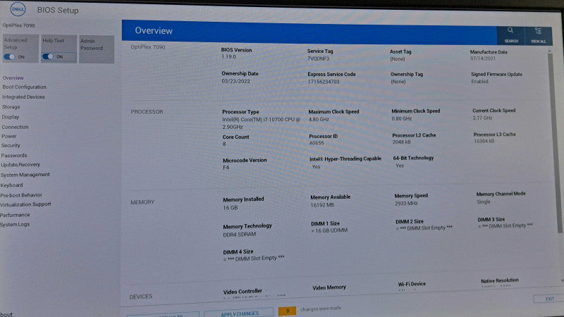 Dell OptiPlex 7090 SFF | i7-10700 @ 2.90GHz 16GB DDR4 No HDD/OS )