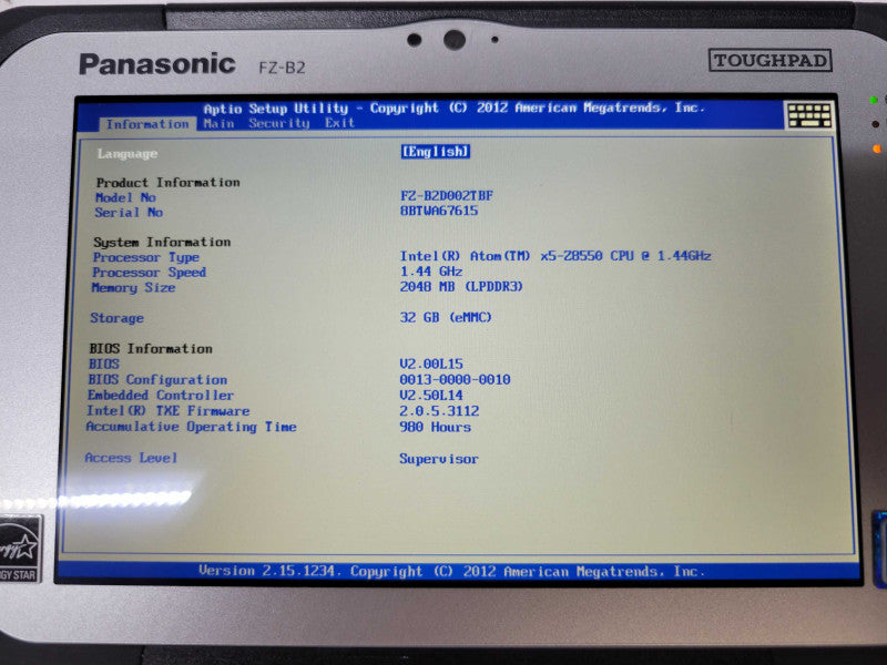 Panasonic ToughPad FZ-B2 - Intel Atom x5-Z8550 | 2GB RAM | 32GB eMMC |980HRS %