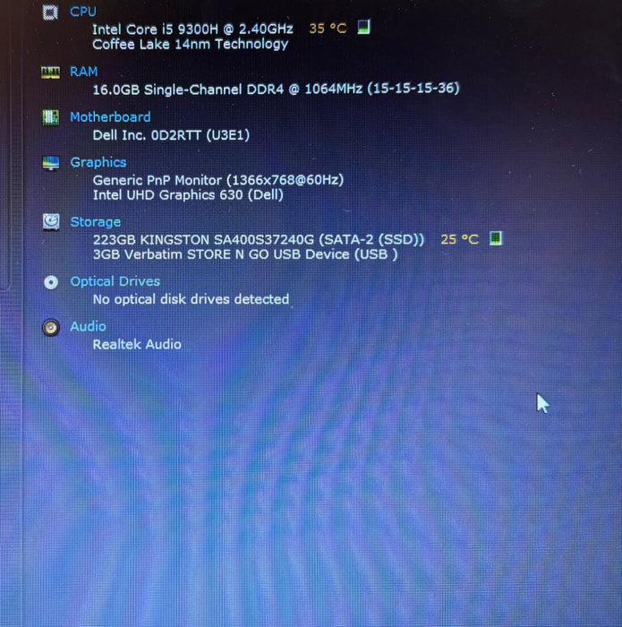 DELL Latitude 5401 Intel Core i5-9300H @ 2.40 GHz 16 GB RAM 240 GB SSD