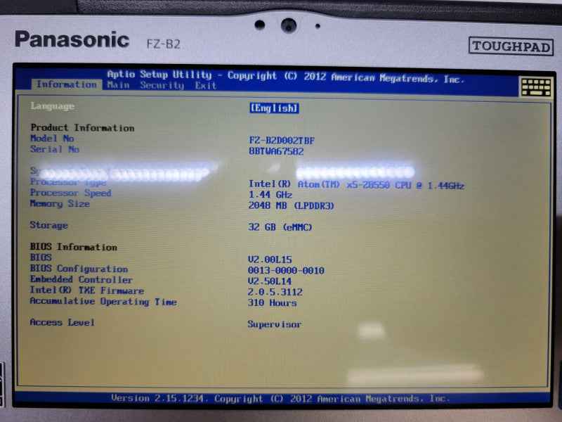Panasonic ToughPad FZ-B2 - Intel Atom x5-Z8550 | 2GB RAM | 32GB eMMC |310HRS %
