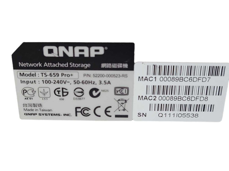 QNAP TS-659 Pro+ 6 Bay NAS, Intel Atom CPU, 4x 2TB HDDs, Factory reset _