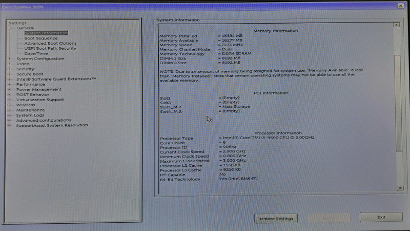 Dell OptiPlex 3070 SFF | i5-9500 @ 3.00GHz 16GB DDR4 256GB NVMe )