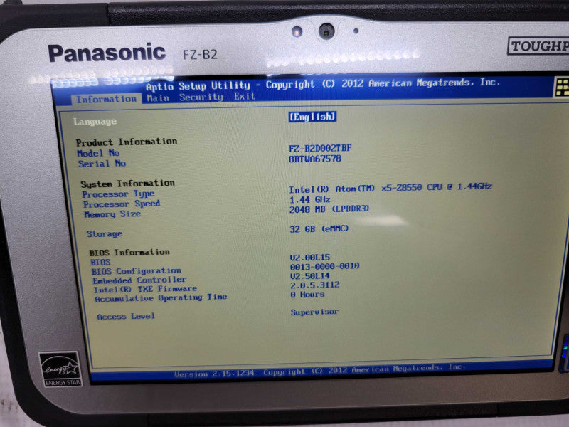 Panasonic ToughPad FZ-B2 - Intel Atom x5-Z8550 | 2GB RAM | 32GB eMMC | 0 HRS %