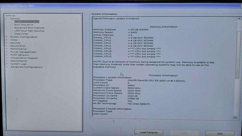 Dell Precision T7810 Xeon E5-2637 V4 @ 3.50ghz / 16gb ram / Quadro M2000 #