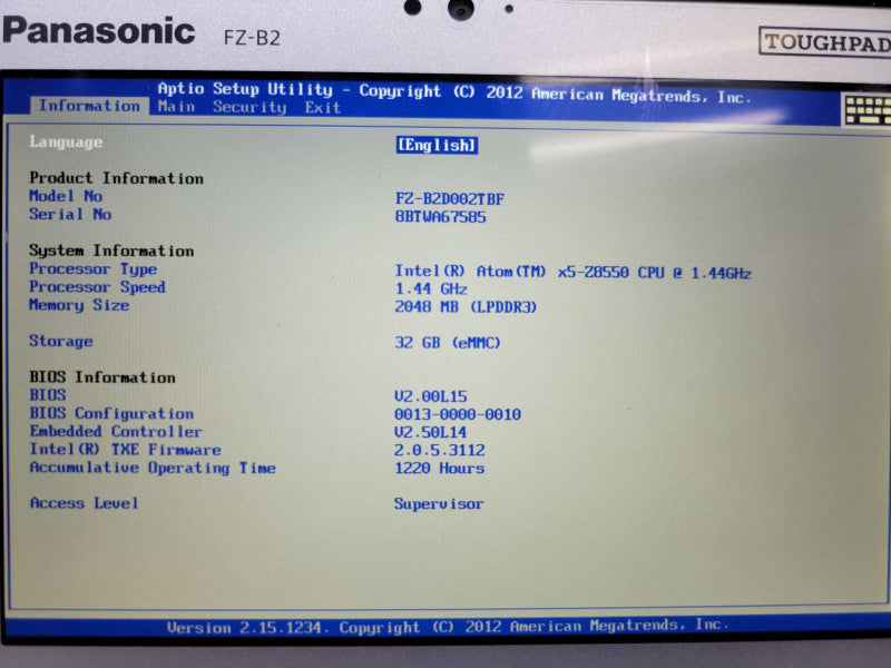 Panasonic ToughPad FZ-B2 - Intel Atom x5-Z8550 | 2GB RAM | 32GB eMMC |1220HRS %