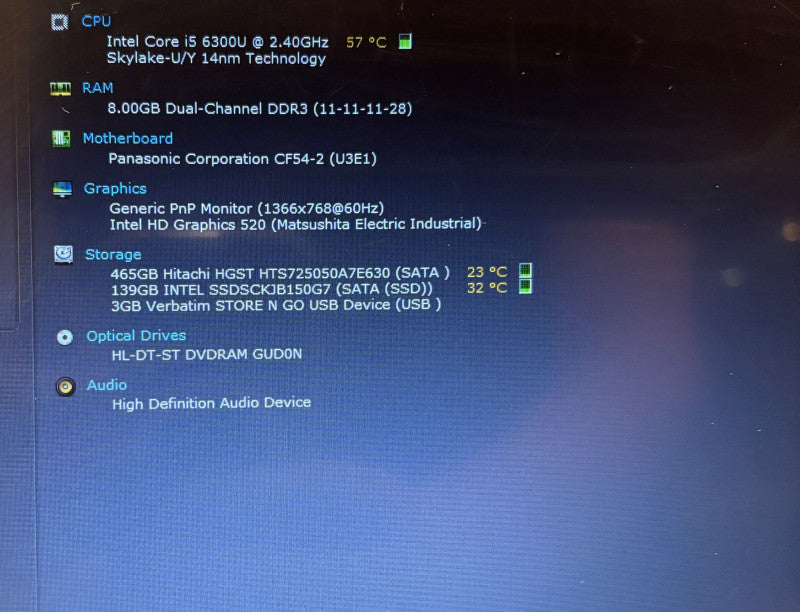 Panasonic TOUGHBOOK CF-54 Core i5-6300U@2.4GHz 8GB RAM 180GB m.2 7200Hrs READ