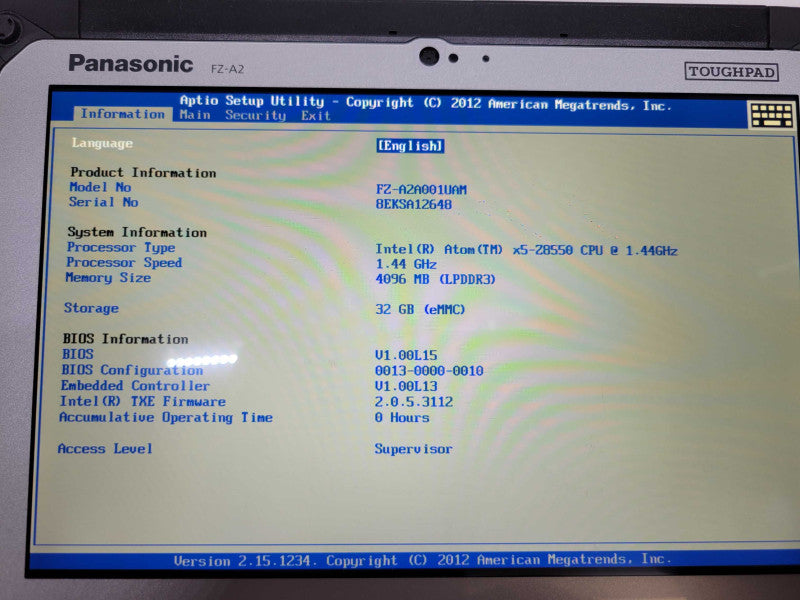 Panasonic ToughPad FZ-A2 - Intel Atom x5-Z8550 | 4GB RAM | 32GB eMMC | 0HRS Q%