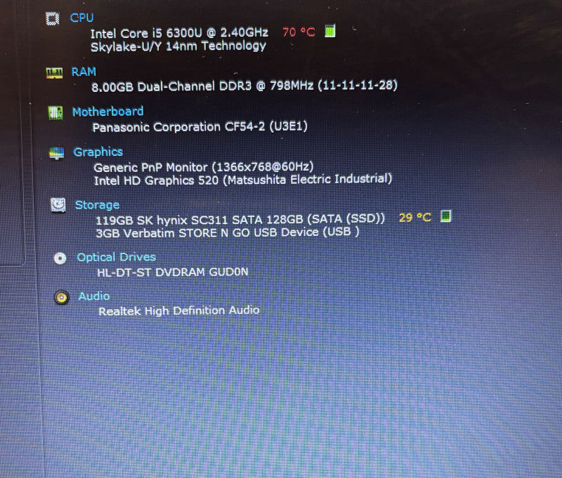 Panasonic TOUGHBOOK CF-54 Core i5-6300U@2.4GHz 8GB RAM 128GB m.2 14500Hr READ
