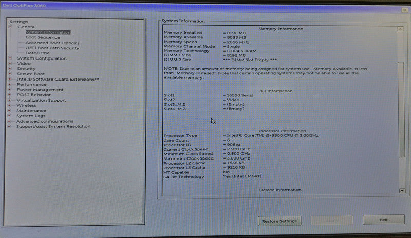 Dell OptiPlex 3060 SFF | i5-8500 @ 3.00GHz 8GB DDR4 128GB M.2  )