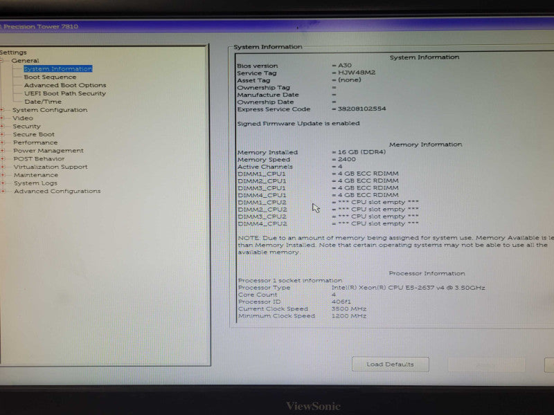 Dell Precision T7810 1x Xeon E5-2637v4 3.5GHz 16GB DDR4 Quadro M2000 _