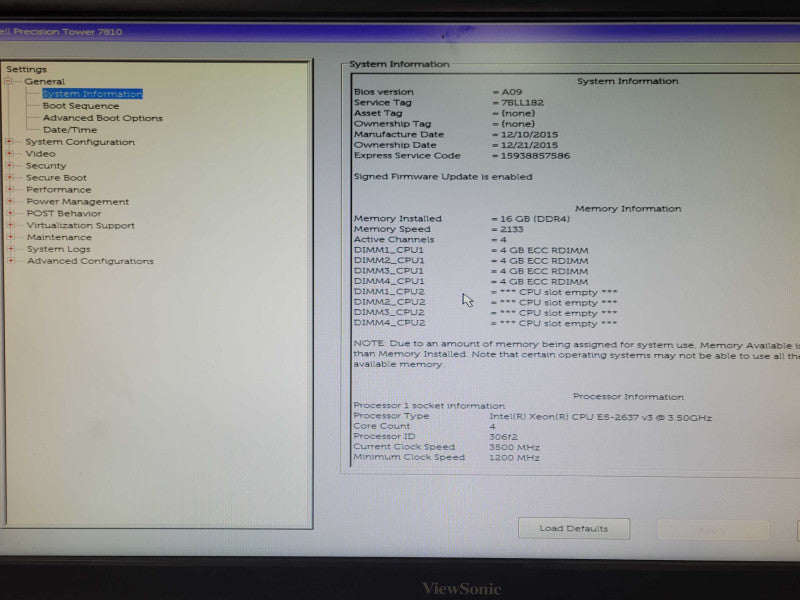 Dell Precision T7810 1x Xeon E5-2637v3 3.5GHz 16GB DDR4 Quadro K2200 GPU _
