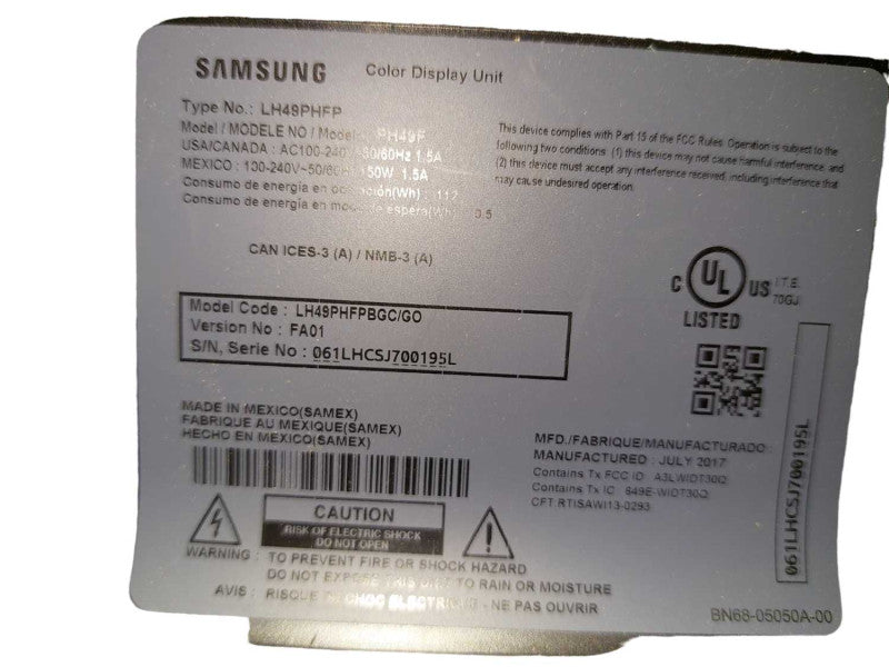 49\\" Samsung Colour Display Unit   Model: LH49PHFPBGC/GO ?