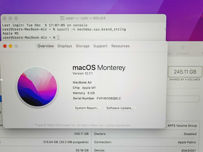 Apple Macbook Air 2020 13\\" Chip M1 @ 3.2GHz 8GB Ram 250GB SSD (