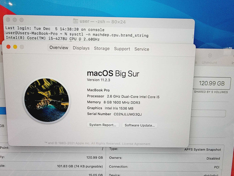 Apple Macbook Pro 2014 13\\" Core i5-4278U @ 2.6GHz 8GB DDR3 120GB SSD (