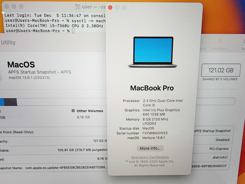 Apple Macbook Pro 2017 13\\" Core i5-7360U @ 2.3GHz 8GB DDR3 120GB SSD [Read] (