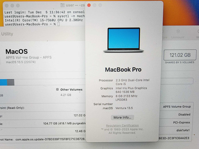 Apple Macbook Pro 2017 13\\" Core i5-7360U @ 2.3GHz 8GB DDR3 120GB SSD [Read] (