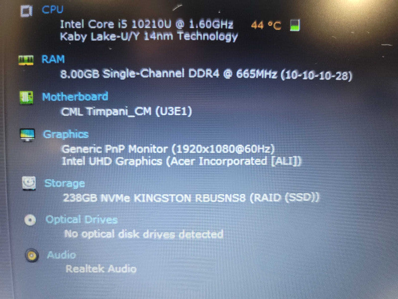Acer TravelMate P214 | i5-10210U| 8GB DDR4| 256GB m.2 |MISSING KEY  Î²