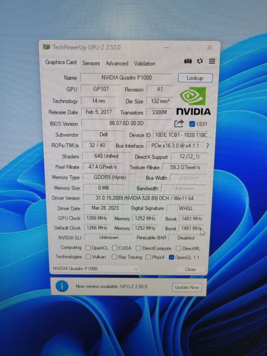 NVIDIA Quadro P1000 4GB GDDR5 PCI GPU 4x Mini DisplayPort READ !