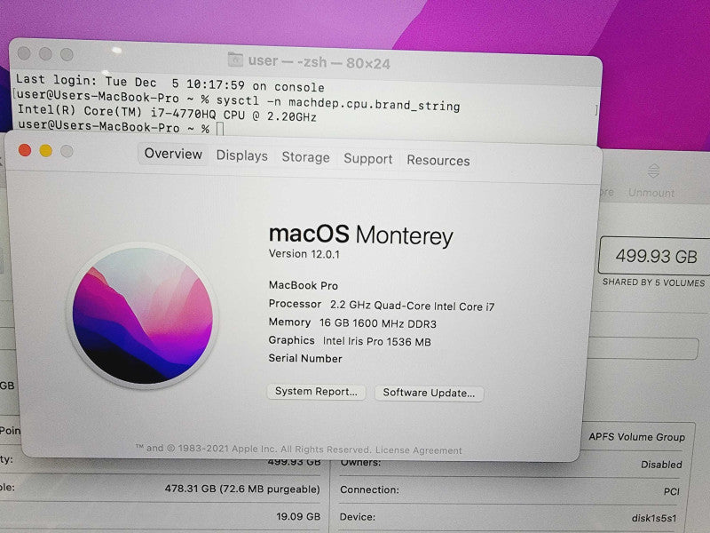 Apple Macbook Pro Retina 2015 15\\" Core i7-4770HQ @ 2.2GHz 16GB DDR3 500GB SSD (