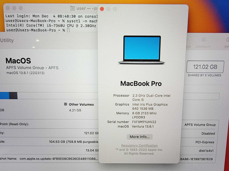 Apple Macbook Pro 2017 13\\" Core i5-7360U @ 2.3GHz 8GB DDR3 120GB SSD [Read] ( Q(