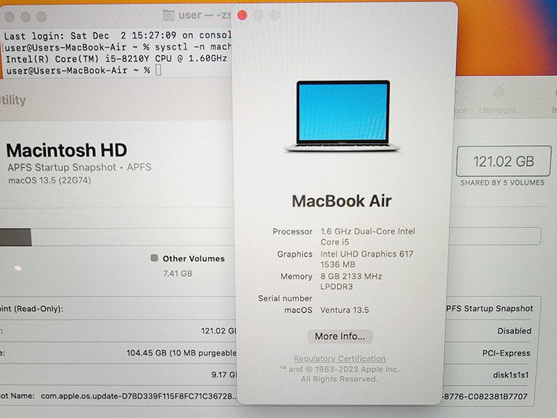 Apple Macbook Air 2019 13\\" Core i5-8210Y @ 1.6GHz 8GB DDR3 120GB SSD (