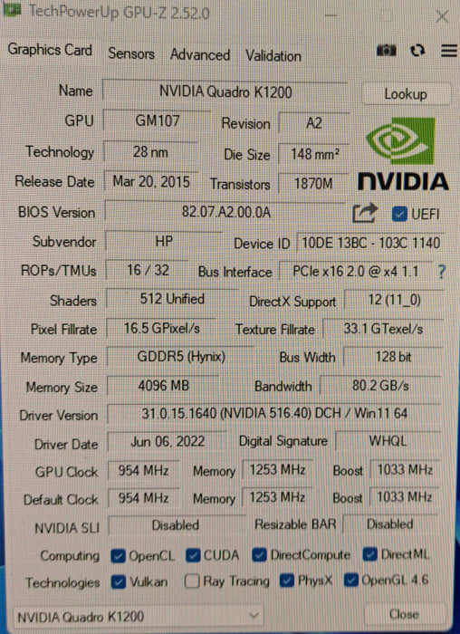 NVIDIA Quadro K1200 4GB GDDR5 | 4x Mini DP Graphics Card | )