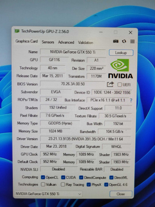 EVGA GTX 550 Ti 1GB %