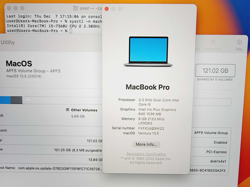 Apple Macbook Pro 2017 13\\" Core i5-7360U @ 2.3GHz 8GB DDR3 120GB SSD [Read] (