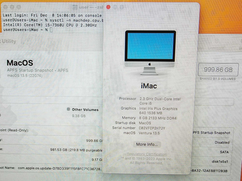Apple iMac 2017 21.5\\" Core i5-7360U @ 2.3GHz 8GB DDR4 1TB HDD [Read] (