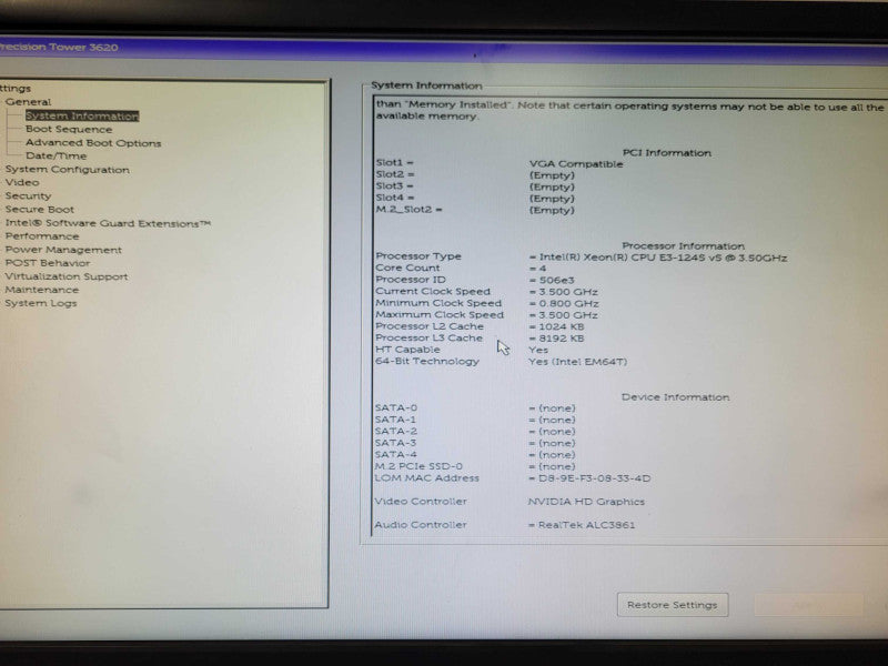 Dell Precision T3620 Xeon E3-1245v5 3.5GHz 16GB DDR4, No HDD/GPU Q_