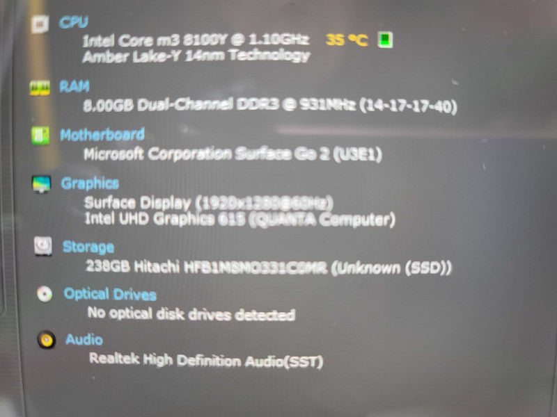 Microsoft Surface Go 2 | m3-8100Y | 8GB DDR3| 256GB m.2  Î²