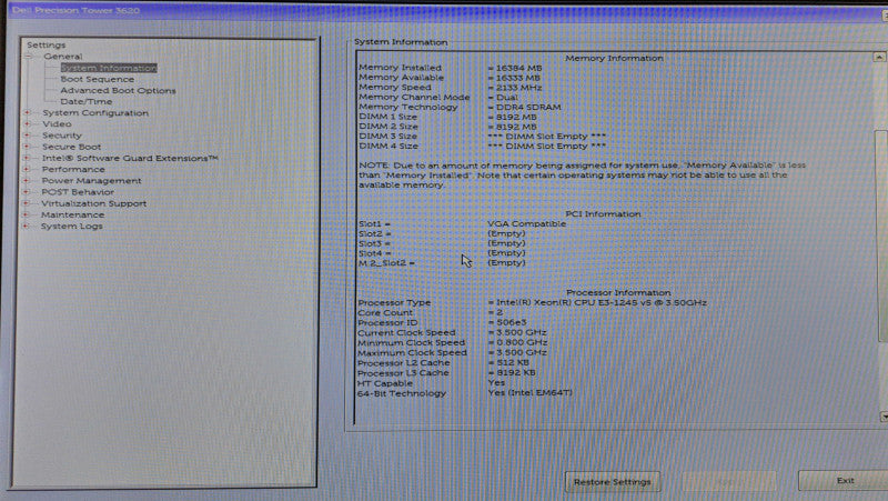 Dell Precision T3620 | Xeon E3-1245 v5 @ 3.50GHz 16GB DDR4 Quadro K2200 )
