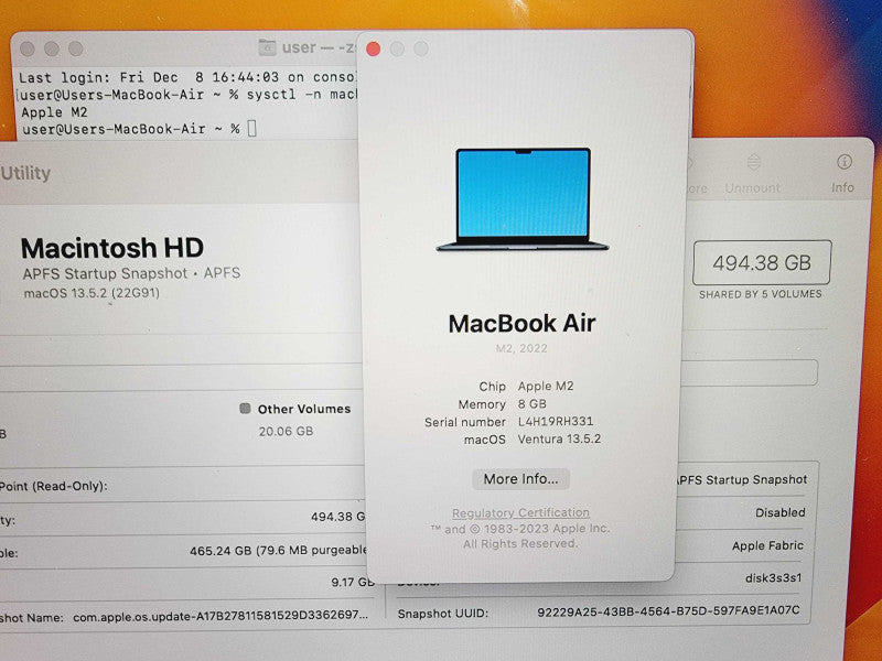 Apple Macbook Air 2022 13\\" Chip M2 8GB RAM 500GB SSD [A2681 - Read] (