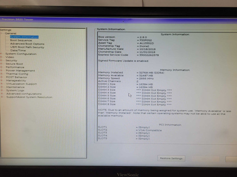 Dell Precision T5820 Xeon W-2123 3.6GHz, 32GB RAM, No HDD/GPU, 950W PSU _