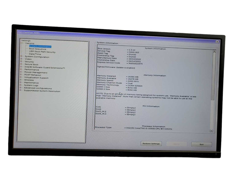 Dell Optiplex 3080  Intel Core i5 -10500 CPU @ 3.10GHz 16GB Ram NO HDD Î¸