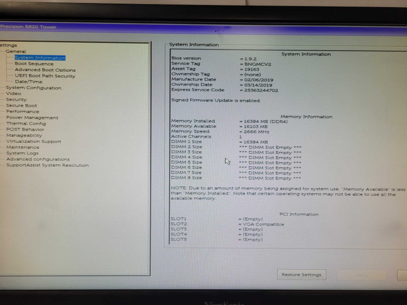 Dell Precision T5820 Xeon W-2123 3.6GHz, 16GB RAM, No HDD/GPU, 425W PSU _