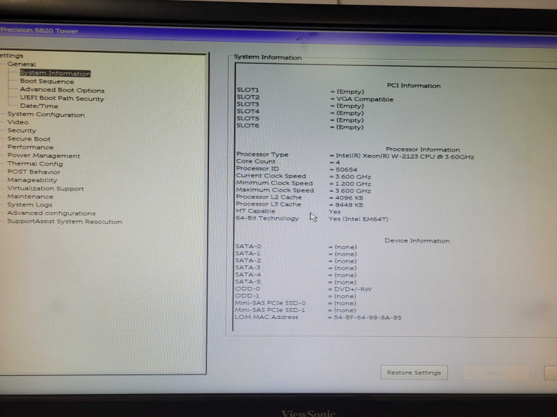 Dell Precision T5820 Xeon W-2123 3.6GHz, 16GB RAM, No HDD/GPU, 425W PSU _