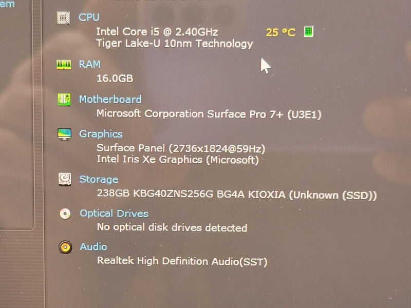 Microsoft Surface Pro 7+ - i5-1135G7, 16GB, 256GB SSD w/ Power Adapter READ _
