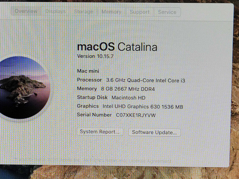 Apple Mac Mini Late 2018, Core I3-8100B 3.6GHz, 8GB RAM, 128GB SSD Q_