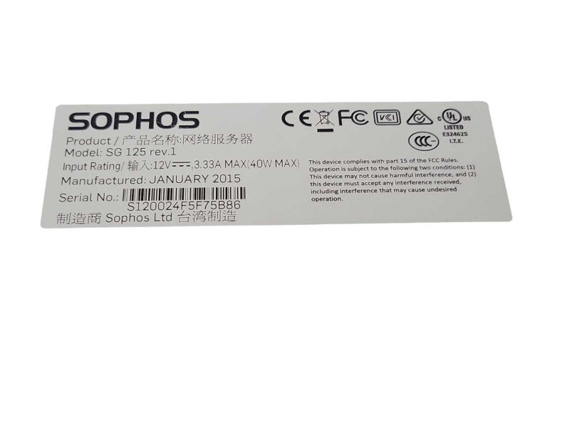 Sophos SG 125 rev.1 8-Port Gigabit Router Firewall Security Appliance, READ _